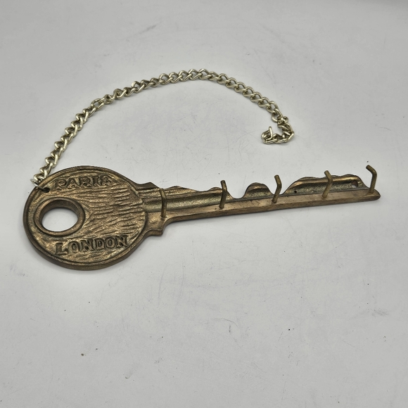 Vintage antique brass london paris 9" key shaped holder - Picture 2 of 12